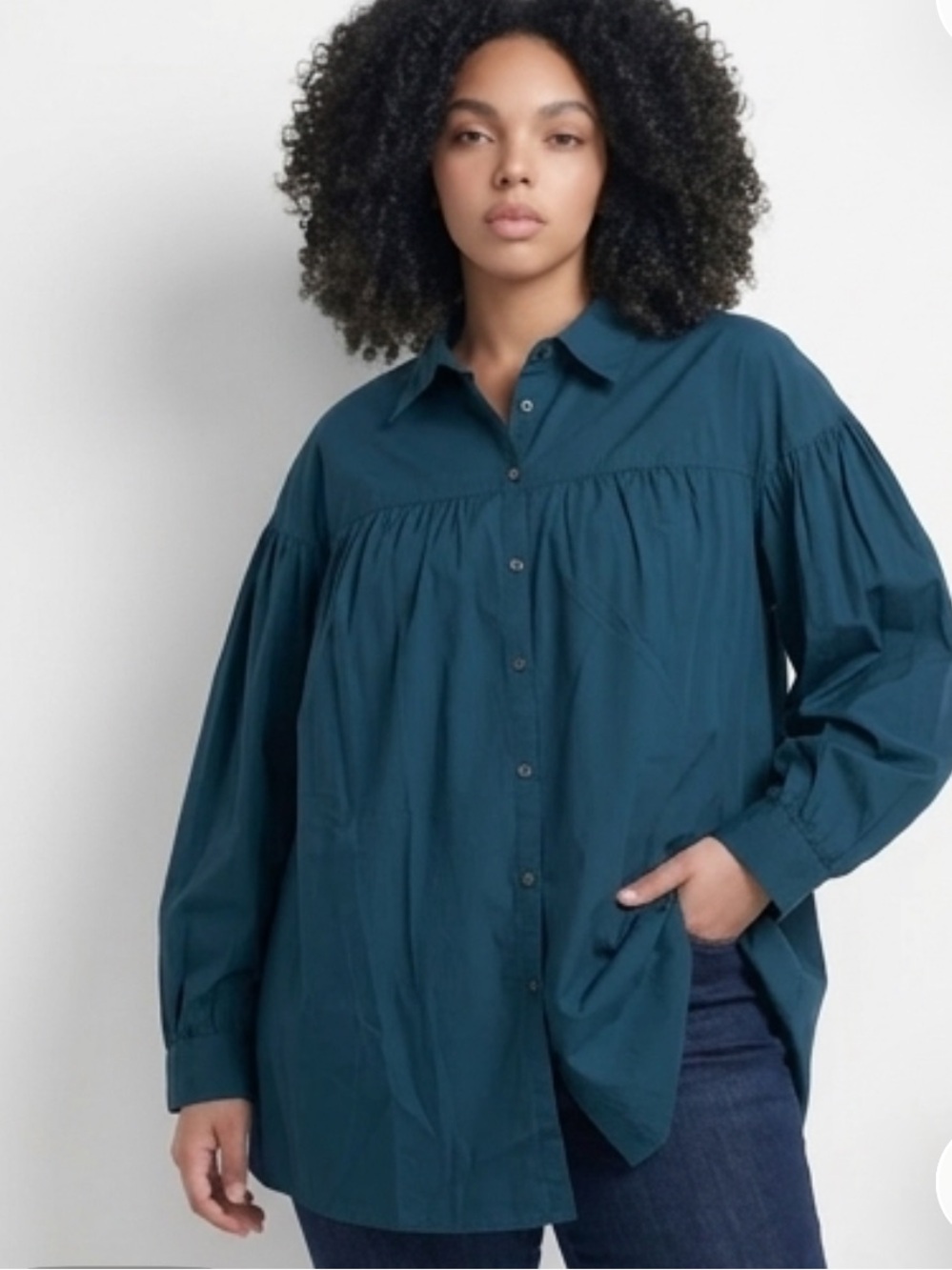 Plus size cotton blend blouse teal